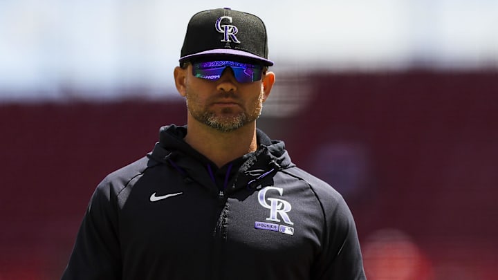 Colorado Rockies manager Warren Schaeffer (4) walks off the field during a pitching change. Colorado Rockies manager Warren Schaeffer (4) walks off the field during a pitching change.