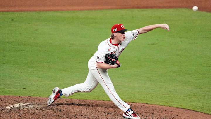 Jul 15, 2025; Cumberland, Georgia, USA; National League pitcher Andrew Abbott (41) of the Cincinnati Reds pitches during the sixth inning during the 2025 MLB All Star Game at Truist Park. Mandatory Credit: Dale Zanine-Imagn Images Jul 15, 2025; Cumberland, Georgia, USA; National League pitcher Andrew Abbott (41) of the Cincinnati Reds pitches during the sixth inning during the 2025 MLB All Star Game at Truist Park. Mandatory Credit: Dale Zanine-Imagn Images