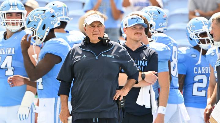 Sep 12, 2026; Chapel Hill, North Carolina, USA; North Carolina Tar Heels head coach Bill Belichick on the sidlines in the second quarter at Kenan Stadium. Mandatory Credit: Bob Donnan-Imagn Images
