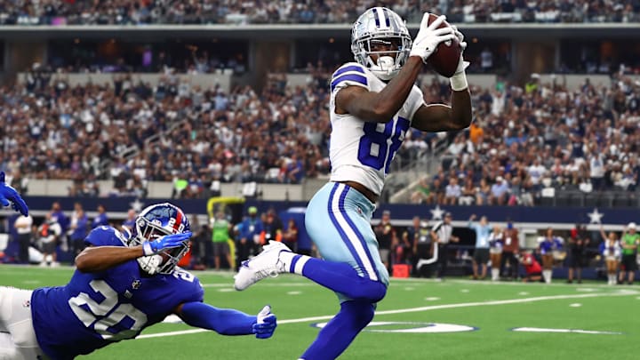 Dallas receiver Cee Dee Lamb beats Giants safety Julian Love for a big catch. Dallas receiver Cee Dee Lamb beats Giants safety Julian Love for a big catch.