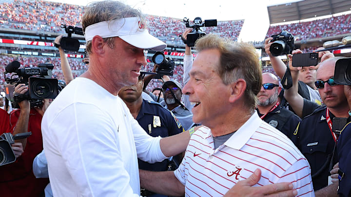 Lane Kiffin shook his head after Hugh Freeze claims he should have four wins against Nick Saban