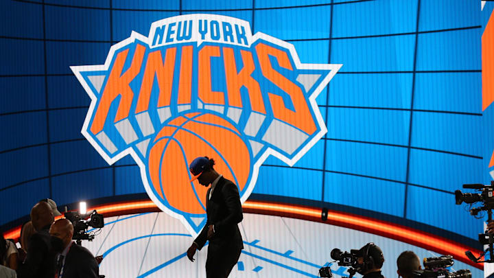Jul 29, 2021; Brooklyn, New York, USA; Keon Johnson (Tennessee) walks off the stage after being selected as the number twenty-one overall pick by the New York Knicks in the first round of the 2021 NBA Draft at Barclays Center. Mandatory Credit: Brad Penner-Imagn Images