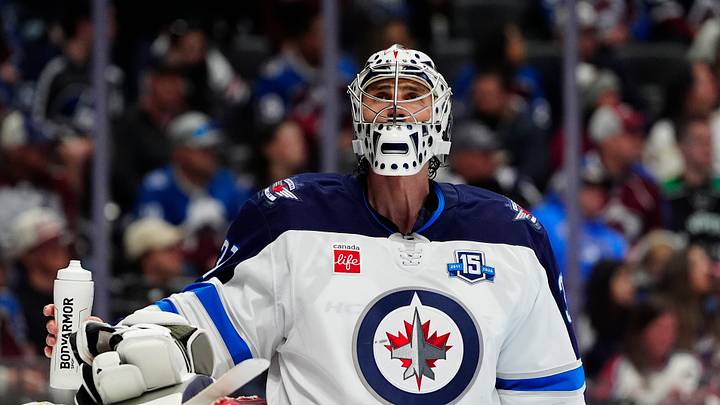 Mar 28, 2026; Denver, Colorado, USA; Winnipeg Jets goaltender Connor Hellebuyck (37) during the second period against the Colorado Avalanche at Ball Arena. Mandatory Credit: Ron Chenoy-Imagn Images Mar 28, 2026; Denver, Colorado, USA; Winnipeg Jets goaltender Connor Hellebuyck (37) during the second period against the Colorado Avalanche at Ball Arena. Mandatory Credit: Ron Chenoy-Imagn Images