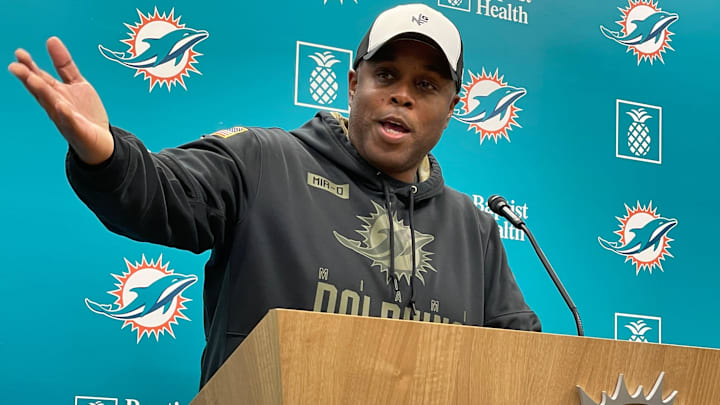 Dolphins general manager Chris Grier discusses the 2024 NFL draft during a press conference last April. Dolphins general manager Chris Grier discusses the 2024 NFL draft during a press conference last April.