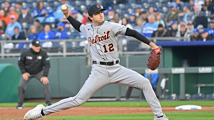Detroit Tigers starting pitcher Casey Mize (12) delivers a pitch during the 2021 season. 