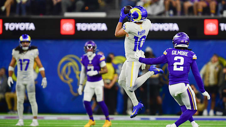 Oct 24, 2024; Inglewood, California, USA; Los Angeles Rams wide receiver Cooper Kupp (10) during the second half at SoFi Stadium. Mandatory Credit: Gary A. Vasquez-Imagn Images