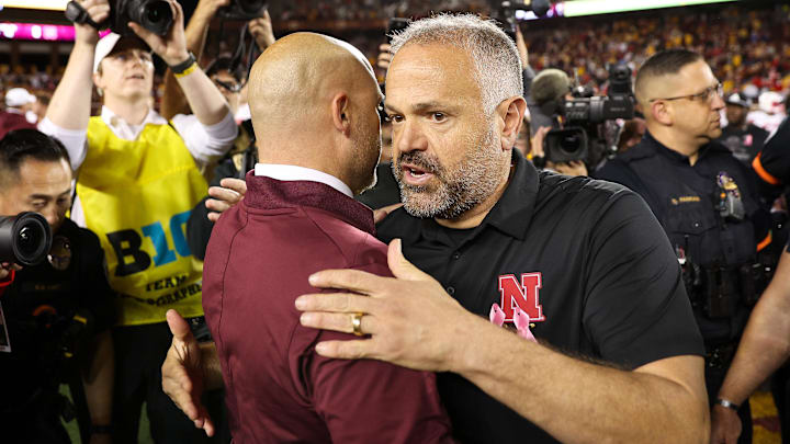 Matt Rhule and P.J. Fleck after the game at Huntington Bank Stadium. Matt Rhule and P.J. Fleck after the game at Huntington Bank Stadium.