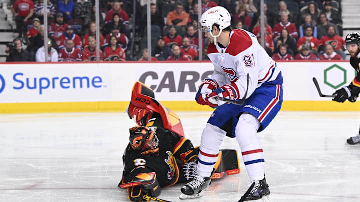 Dec 1, 2022; Calgary, Alberta, CAN; Calgary Flames goalie Jacob Markstrom (25) stops a breakaway
