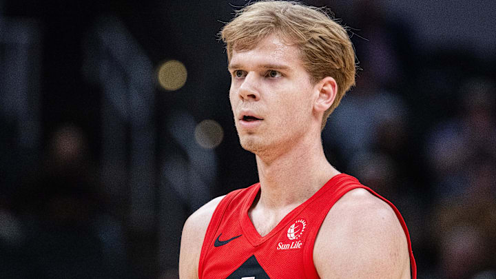 Feb 26, 2025; Indianapolis, Indiana, USA; Toronto Raptors guard Gradey Dick (1) in the first half against the Indiana Pacers at Gainbridge Fieldhouse. Mandatory Credit: Trevor Ruszkowski-Imagn Images Feb 26, 2025; Indianapolis, Indiana, USA; Toronto Raptors guard Gradey Dick (1) in the first half against the Indiana Pacers at Gainbridge Fieldhouse. Mandatory Credit: Trevor Ruszkowski-Imagn Images