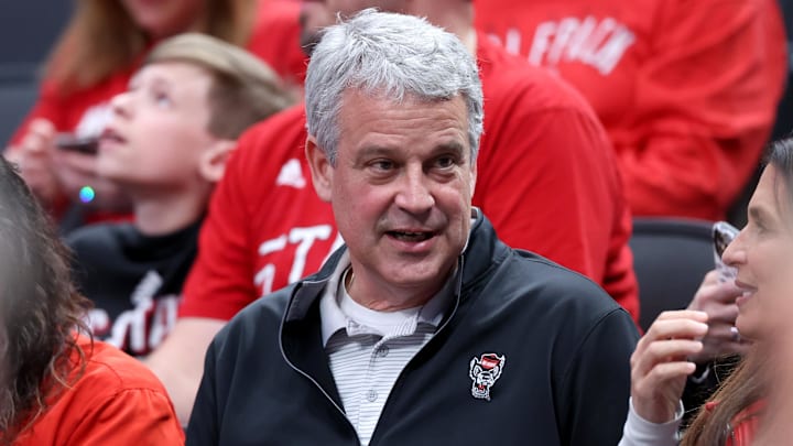 Mar 29, 2024; Dallas, TX, USA; North Carolina State Wolfpack athletic director Boo Corrigan before the semifinals of the South Regional of the 2024 NCAA Tournament against the Marquette Golden Eagles at American Airlines Center. Mandatory Credit: Kevin Jairaj-Imagn Images Mar 29, 2024; Dallas, TX, USA; North Carolina State Wolfpack athletic director Boo Corrigan before the semifinals of the South Regional of the 2024 NCAA Tournament against the Marquette Golden Eagles at American Airlines Center. Mandatory Credit: Kevin Jairaj-Imagn Images