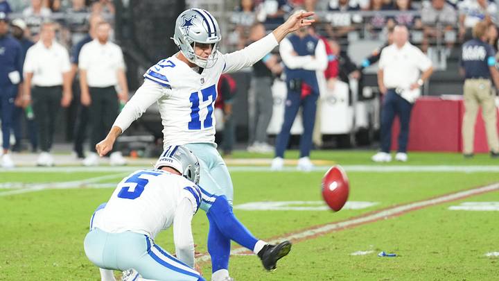 Aug 22, 2026; Glendale, Arizona, USA; Dallas Cowboys place kicker Brandon Aubrey (17) kicks a field goal against the Arizona Cardinals during the second half at State Farm Stadium. Mandatory Credit: Joe Camporeale-Imagn Images Aug 22, 2026; Glendale, Arizona, USA; Dallas Cowboys place kicker Brandon Aubrey (17) kicks a field goal against the Arizona Cardinals during the second half at State Farm Stadium. Mandatory Credit: Joe Camporeale-Imagn Images