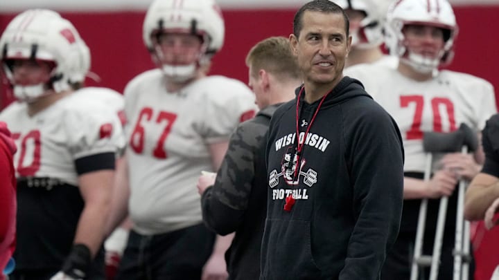 Wisconsin head football coach Luke Fickell is shown during spring football practice Thursday, April 3, 2025 in Madison, Wisconsin. Mark Hoffman/Milwaukee Journal Sentinel
