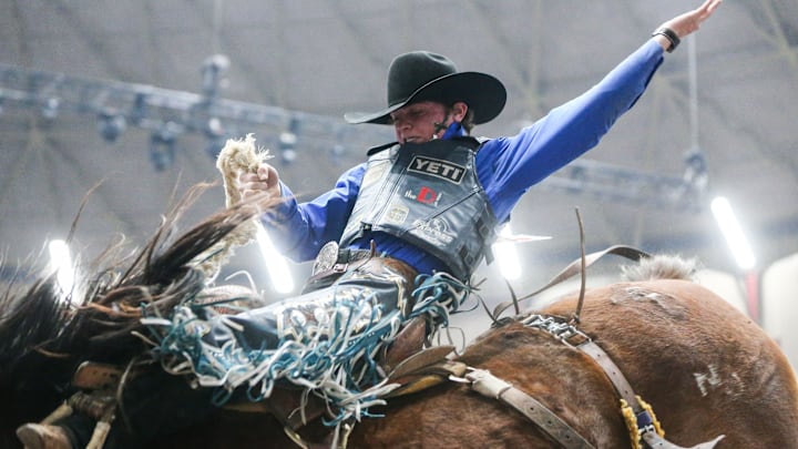 Ryder Wright rides Delta Dawn during Cinch Chute Out Saturday, Feb. 16, 2019, at Foster Communications Coliseum. 

Cinch Chute Out Saturday Feb 16 2019