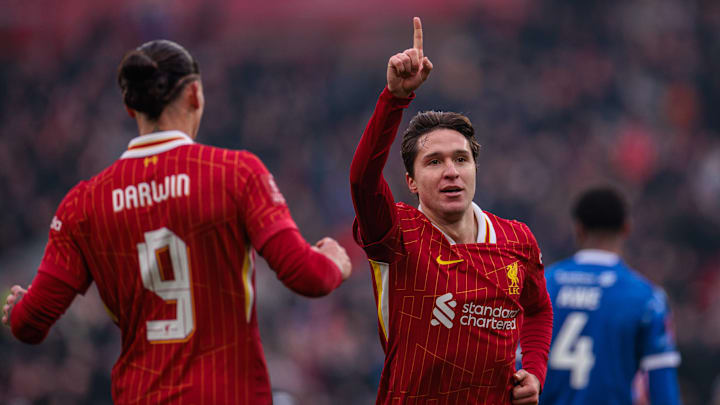 Federico Chiesa celebrates scoring for Liverpool with Darwin Nunez