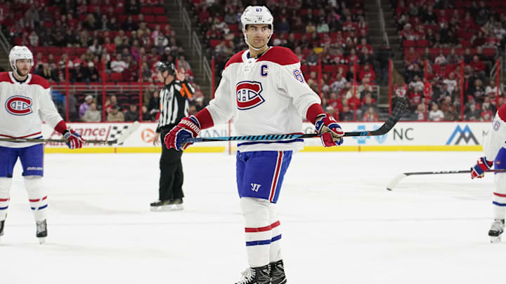 Dec 27, 2017; Raleigh, NC, USA;  Montreal Canadiens forward Max Pacioretty (67) looks on against the Carolina Hurricanes at PNC Arena. The Carolina Hurricanes defeated the Montreal Canadiens 3-1. Mandatory Credit: James Guillory-Imagn Images