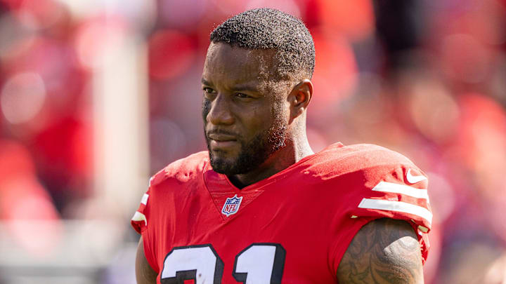 49ers safety Tashaun Gipson Sr. stands on the field before a game against the Kansas City Chiefs at Levi's Stadium. 