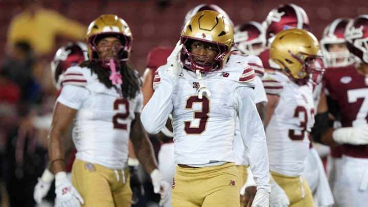 Sep 13, 2025; Stanford, California, USA; Boston College Eagles defensive back Max Tucker (3) during the first quarter against the Stanford Cardinal at Stanford Stadium. Mandatory Credit: Darren Yamashita-Imagn Images Sep 13, 2025; Stanford, California, USA; Boston College Eagles defensive back Max Tucker (3) during the first quarter against the Stanford Cardinal at Stanford Stadium. Mandatory Credit: Darren Yamashita-Imagn Images