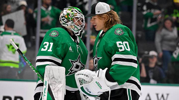 Dallas Stars goaltender Remi Poirier (31) and goaltender Arno Tiefensee (50) celebrate the win over the Minnesota Wild: Jerome Miron-Imagn Images Dallas Stars goaltender Remi Poirier (31) and goaltender Arno Tiefensee (50) celebrate the win over the Minnesota Wild: Jerome Miron-Imagn Images