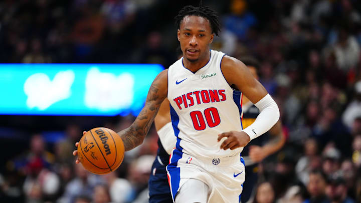 Dec 28, 2024; Denver, Colorado, USA; Detroit Pistons forward Ronald Holland II (00): Ron Chenoy-Imagn Images