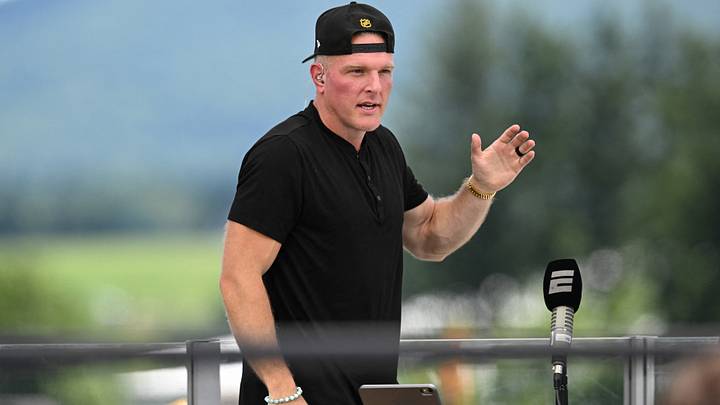 Aug 03, 2026; Latrobe, PA, USA;  Pat McAfee records a segment of The Pat McAfee Show at Pittsburgh Steelers Training camp at Saint Vincent College. Mandatory Credit: Barry Reeger-Imagn Images