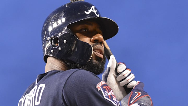 Former Atlanta Braves right fielder Jason Heyward (22) warms up prior to his at-bat during the second inning against the Washington Nationals at Nationals Park.