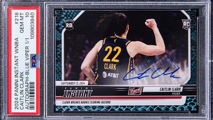 This Caitlin Clark 1/1 sold for 62,000 in June. There are still 27 Clark cards that have sold for more.  