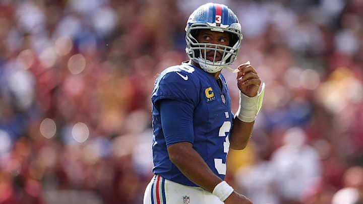 Russell Wilson was unable to lead the Giants' offense to a touchdown in Sunday's 21-6 loss to the Commanders. Russell Wilson was unable to lead the Giants' offense to a touchdown in Sunday's 21-6 loss to the Commanders.