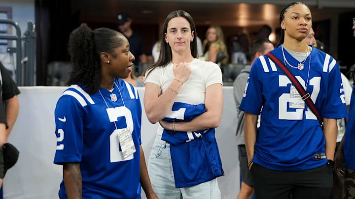 Caitlin Clark and her Fever teammates attended last Sunday's Raiders-Colts game in Indianapolis. 