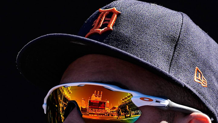 Detroit Tigers left fielder Riley Greene (31) looks on before taking the field for Game 2 of AL wild-card series at Progressive Field in Cleveland, Ohio on Wednesday, Oct. 1, 2025.