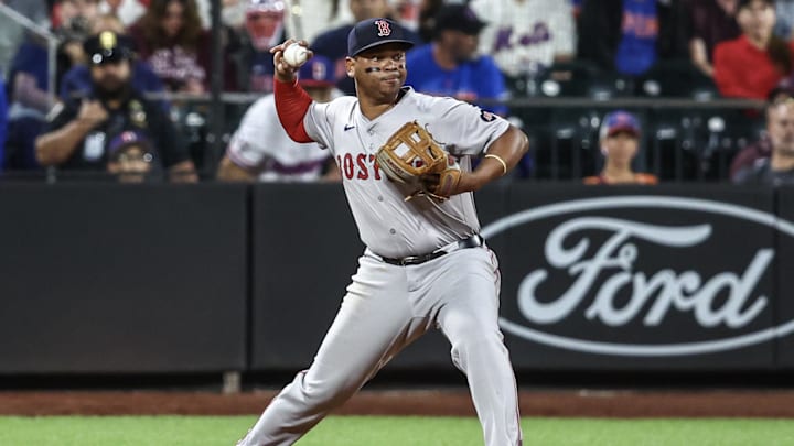 Sep 3, 2024; New York City, New York, USA; Boston Red Sox third baseman Rafael Devers (11) at Citi Field. Mandatory Credit: Wendell Cruz-Imagn Images Sep 3, 2024; New York City, New York, USA; Boston Red Sox third baseman Rafael Devers (11) at Citi Field. Mandatory Credit: Wendell Cruz-Imagn Images