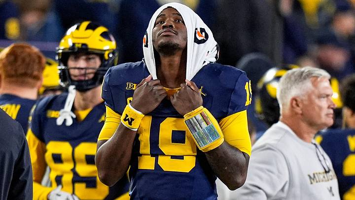 Michigan quarterback Bryce Underwood (19) watches a play against Penn State from the sideline during the second half at Michigan Stadium in Ann Arbor on Saturday, Oct. 17, 2026. Michigan quarterback Bryce Underwood (19) watches a play against Penn State from the sideline during the second half at Michigan Stadium in Ann Arbor on Saturday, Oct. 17, 2026.