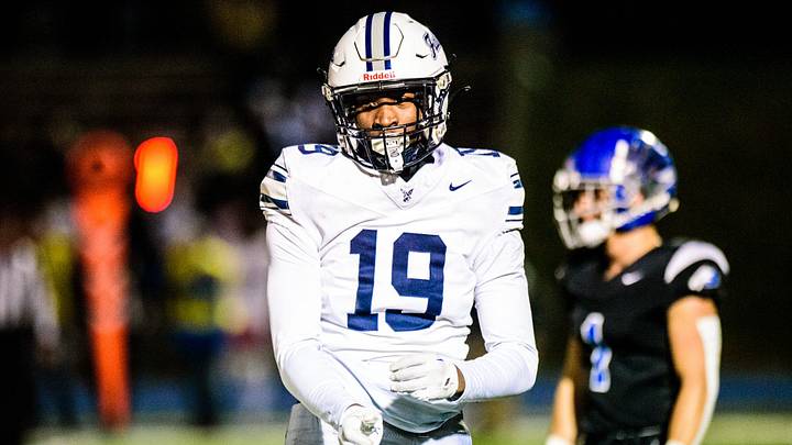 Farmington's Myles Smith celebrates a defensive stop during the Division 2 football district semifinal on Friday, Nov. 1, 2024. Farmington's Myles Smith celebrates a defensive stop during the Division 2 football district semifinal on Friday, Nov. 1, 2024.