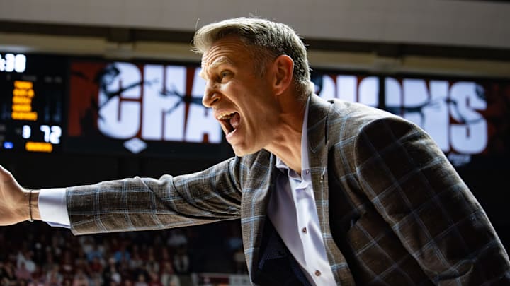 Alabama head coach Nate Oats gets animated with the referee's in the second half of the game against Arkansas on Feb. 18, 2026.