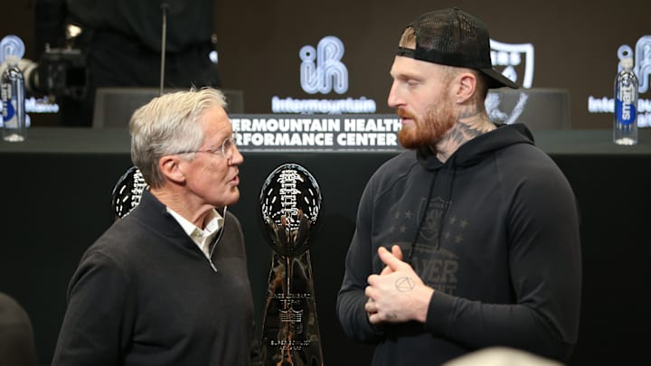 Raiders coach Pete Carroll and edge rusher Maxx Crosby