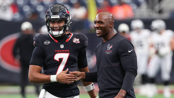 Aug 13, 2026; Houston, Texas, USA; Houston Texans quarterback C.J. Stroud (7) shakes hands with head coach DeMeco Ryans before playing against the Las Vegas Raiders at Reliant Stadium. Mandatory Credit: Thomas Shea-Imagn Images Aug 13, 2026; Houston, Texas, USA; Houston Texans quarterback C.J. Stroud (7) shakes hands with head coach DeMeco Ryans before playing against the Las Vegas Raiders at Reliant Stadium. Mandatory Credit: Thomas Shea-Imagn Images