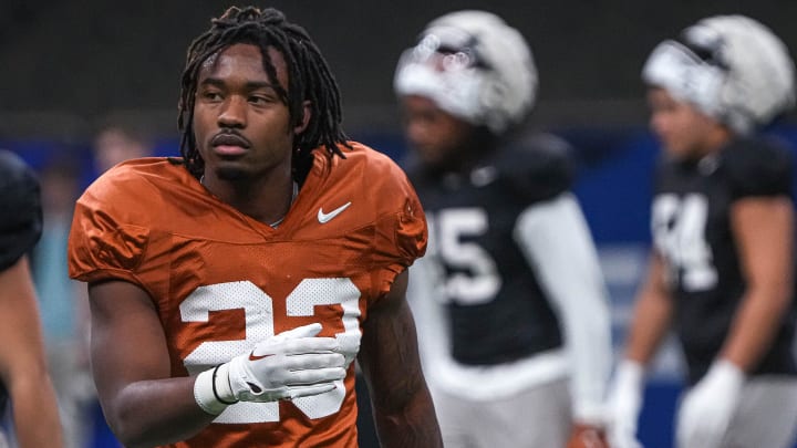 Texas Longhorns defensive back Jahdae Barron (23) walks the field during practice at the Superdome on Thursday, Dec. 28, 2023 in New Orleans, Louisiana. The Texas Longhorns will face the Washington Huskies in the Sugar Bowl on January 1, 2024.