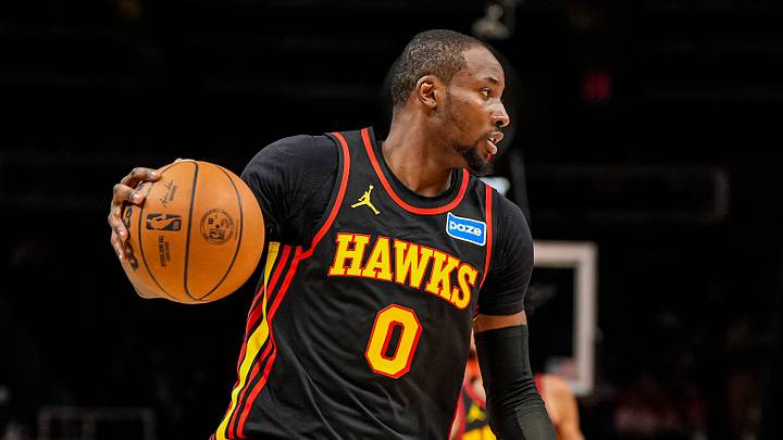 Feb 24, 2026; Atlanta, Georgia, USA; Atlanta Hawks forward Jonathan Kuminga (0) controls the ball against the Washington Wizards during the second half at State Farm Arena. Feb 24, 2026; Atlanta, Georgia, USA; Atlanta Hawks forward Jonathan Kuminga (0) controls the ball against the Washington Wizards during the second half at State Farm Arena.