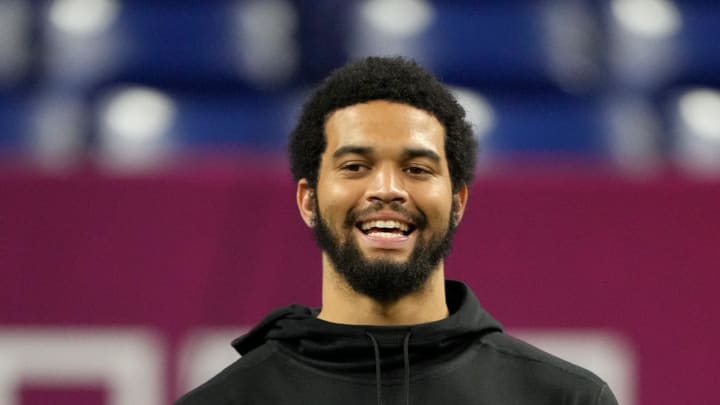 Mar 2, 2024; Indianapolis, IN, USA; Southern California quarterback Caleb Williams (QB14) during the