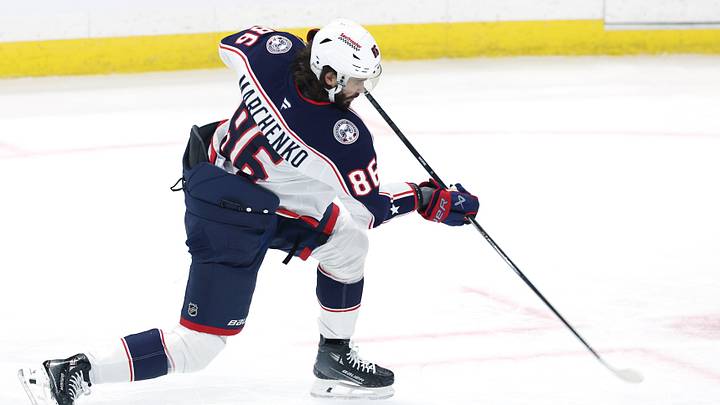 Dec 8, 2024; Winnipeg, Manitoba, CAN; Columbus Blue Jackets right wing Kirill Marchenko (86) warms up before a game against the Winnipeg Jets at Canada Life Centre. Mandatory Credit: James Carey Lauder-Imagn Images Dec 8, 2024; Winnipeg, Manitoba, CAN; Columbus Blue Jackets right wing Kirill Marchenko (86) warms up before a game against the Winnipeg Jets at Canada Life Centre. Mandatory Credit: James Carey Lauder-Imagn Images