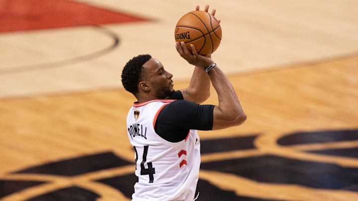 Jun 2, 2019; Toronto, Ontario, CAN; Toronto Raptors forward Norman Powell (24) shoots the basketball in game two of the 2019 NBA Finals against the Golden State Warriors at Scotiabank Arena. Mandatory Credit: Kyle Terada-Imagn Images Jun 2, 2019; Toronto, Ontario, CAN; Toronto Raptors forward Norman Powell (24) shoots the basketball in game two of the 2019 NBA Finals against the Golden State Warriors at Scotiabank Arena. Mandatory Credit: Kyle Terada-Imagn Images