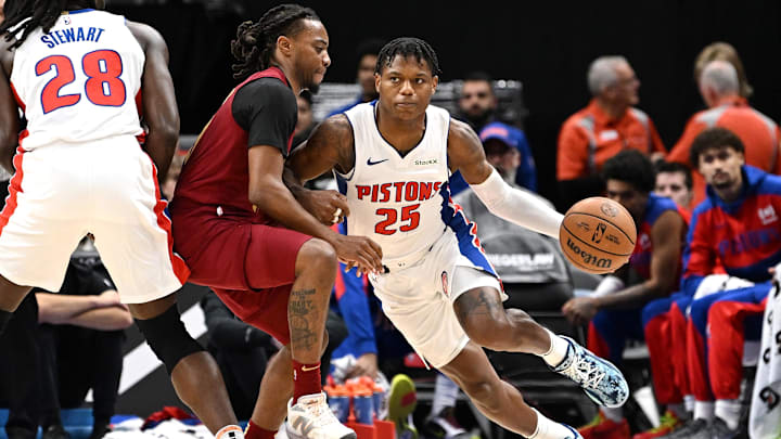 Oct 16, 2024; Detroit, Michigan, USA; Detroit Pistons guard Marcus Sasser (25): Lon Horwedel-Imagn Images