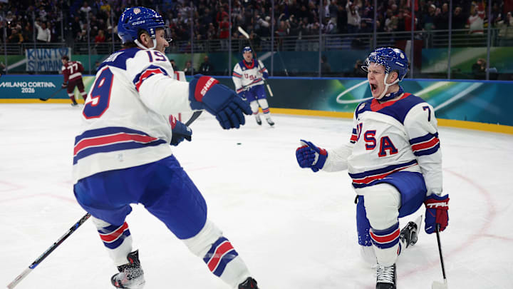 Brady Tkachuk scored on an assist from his brother Matthew for the first Team USA goal at the Milan Cortina Olympics.