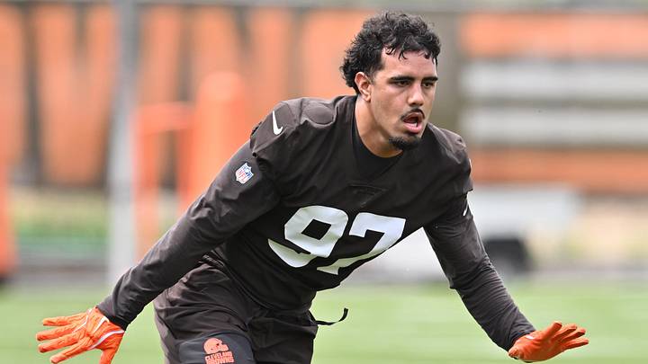 May 8, 2026; Berea, OH, USA; Cleveland Browns defensive end Logan Fano (97) during rookie minicamp at CrossCountry Mortgage Campus. Mandatory Credit: Ken Blaze-Imagn Images
May 8, 2026; Berea, OH, USA; Cleveland Browns defensive end Logan Fano (97) during rookie minicamp at CrossCountry Mortgage Campus. Mandatory Credit: Ken Blaze-Imagn Images