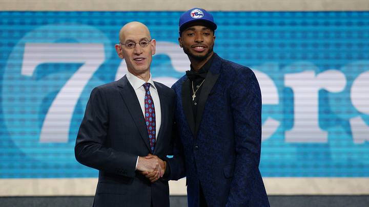 Jun 21, 2018; Brooklyn, NY, USA; Mikal Bridges (Villanova) greets NBA commissioner Adam Silver after being selected as the number ten overall pick to the Philadelphia 76ers in the first round of the 2018 NBA Draft at the Barclays Center. Mandatory Credit: Brad Penner-Imagn Images Jun 21, 2018; Brooklyn, NY, USA; Mikal Bridges (Villanova) greets NBA commissioner Adam Silver after being selected as the number ten overall pick to the Philadelphia 76ers in the first round of the 2018 NBA Draft at the Barclays Center. Mandatory Credit: Brad Penner-Imagn Images