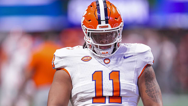 Clemson Tigers defensive lineman Peter Woods on the field pregame prior to the game against the Georgia Bulldogs at Mercedes-Benz Stadium. Clemson Tigers defensive lineman Peter Woods on the field pregame prior to the game against the Georgia Bulldogs at Mercedes-Benz Stadium.