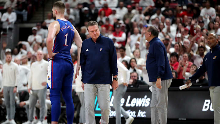 Feb 12, 2024; Lubbock, Texas, USA;  Kansas Jayhawks head coach Bill Self is ejected in the second half