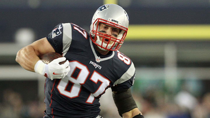 Friday, January 15, 2016 Foxboro, MA The Providence Journal/Bob Breidenbach New England Patriots host the Kansas City Chiefs in an AFC Divisional Playoff at Gillette Stadium. Patriots tight end #87 Rob Gronkowski gains yards after a catch in the 1st half. The Providence Journal/Bob Breidenbach Friday, January 15, 2016 Foxboro, MA The Providence Journal/Bob Breidenbach New England Patriots host the Kansas City Chiefs in an AFC Divisional Playoff at Gillette Stadium. Patriots tight end #87 Rob Gronkowski gains yards after a catch in the 1st half. The Providence Journal/Bob Breidenbach