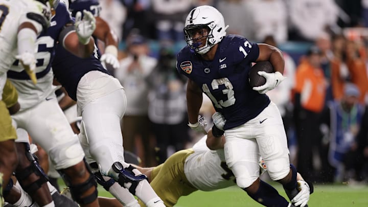 Penn State Nittany Lions running back Kaytron Allen runs the ball in the first half against the Notre Dame Fighting Irish in the Orange Bowl at Hard Rock Stadium.