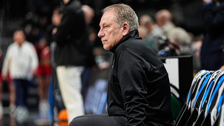 Michigan State head coach Tom Izzo watches practice before the first half of the Sweet 16 round of NCAA tournament against Ole Miss at State Farm Arena in Atlanta, Ga. on Friday, March 28, 2025.