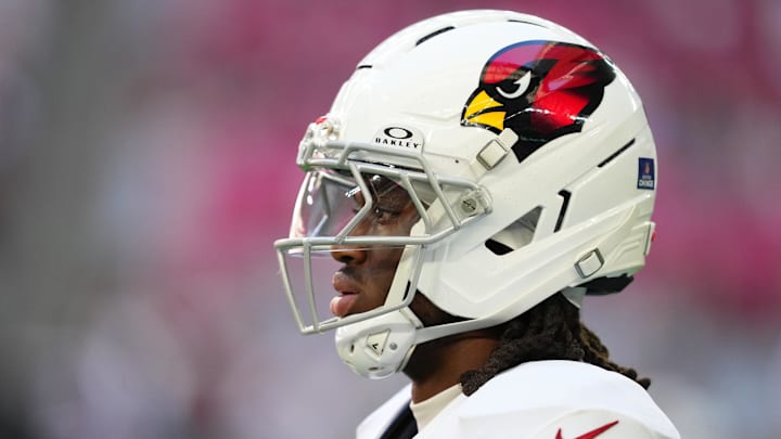 Dec 21, 2025; Glendale, Arizona, USA;  Arizona Cardinals wide receiver Marvin Harrison Jr. (18) on the field during warm ups prior to a game against the Atlanta Falcons at State Farm Stadium. Mandatory Credit: Joe Camporeale-Imagn Images
